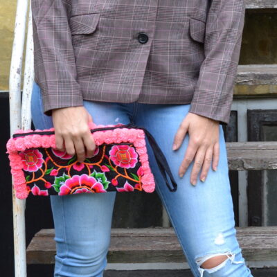 Ethnic Lanna | Hmong Birds and Pom Poms Clutch pink