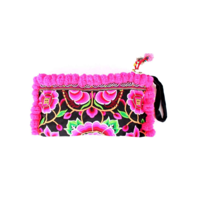 Ethnic Lanna | Hmong Birds and Pom Poms Clutch pink